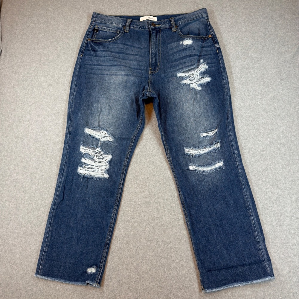 KanCan Jeans Womens 15/31 Blue Distressed Straight Leg Raw Hem Denim